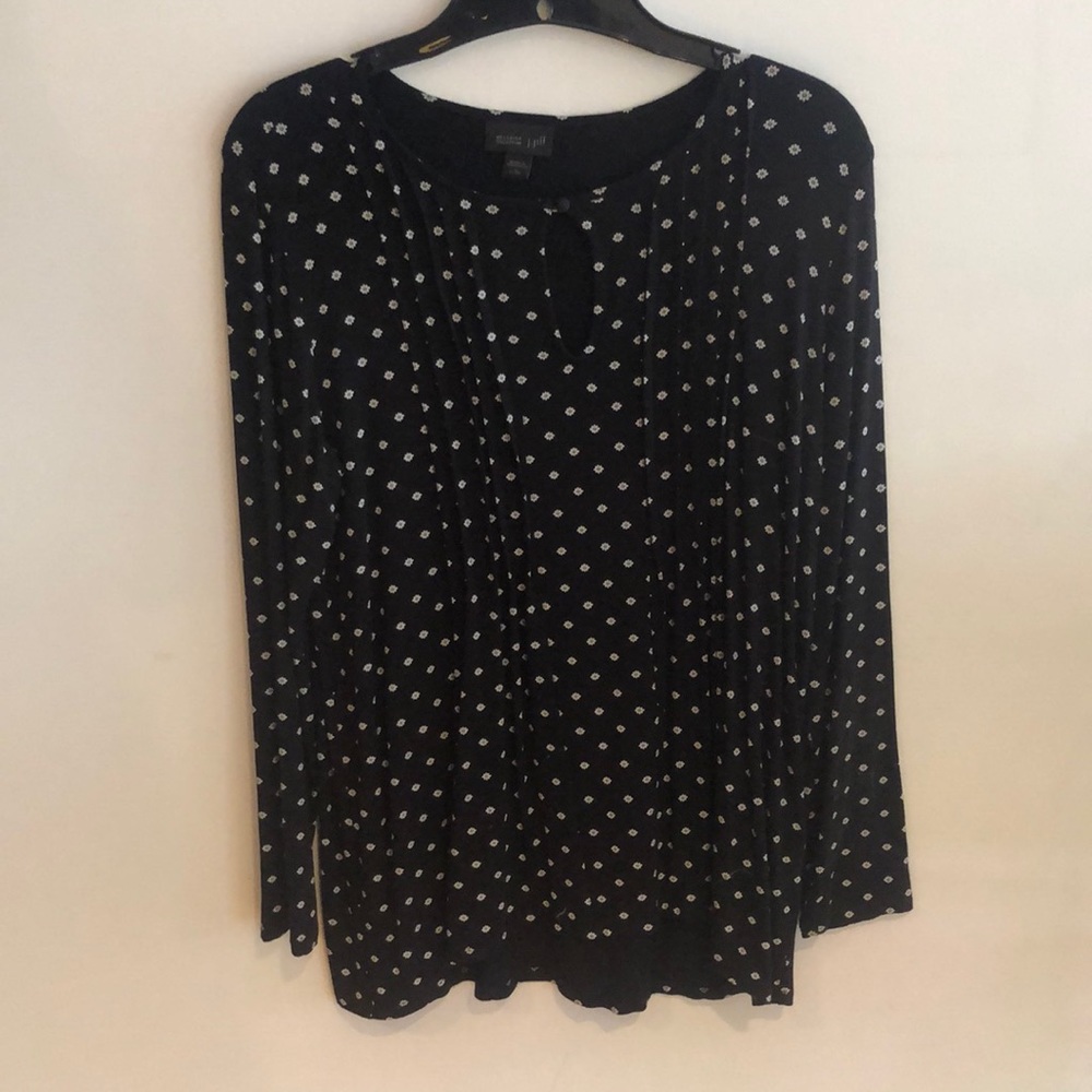 JJill pin tucked pleated top, black floral, SP